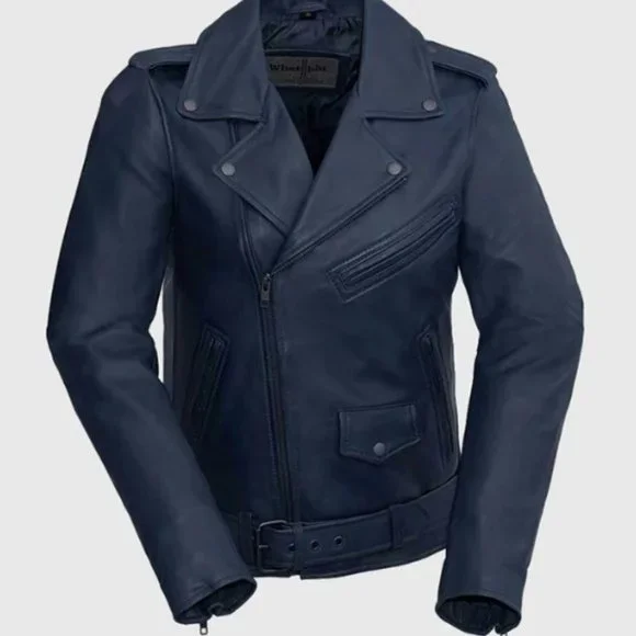Whet Blue REBEL WOMENS FASHION LEATHER JACKET NAVY BLUE Size XL